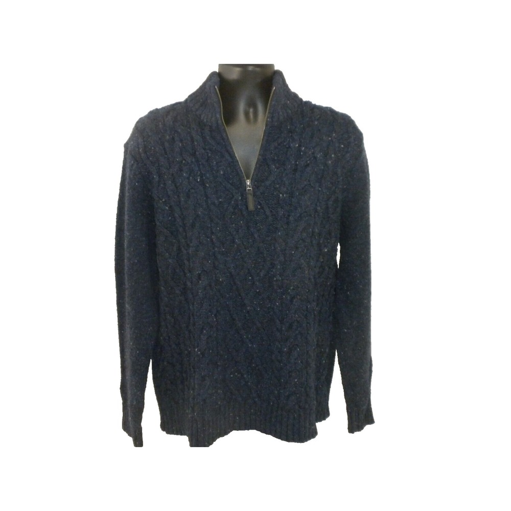 John‎ Lewis Sweater Mens XL Blue Marled Cable Knit 1/4 Zip Merino Wool Fisherman - Picture 3 of 16